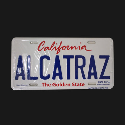 Full size license plate with "California Alcatraz The Golden State".