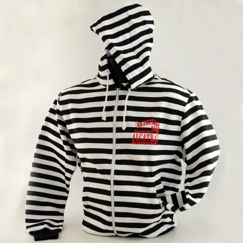 Black and White full zip hoodie with logo on the left chest