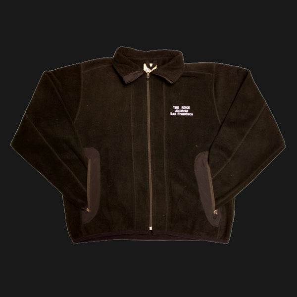 Black full zip fleece jacket with "The Rock Alcatraz San Francisco" on the left front  chest.