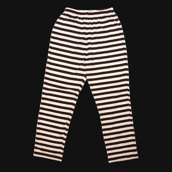 Pant with horizontal black and white stripes.