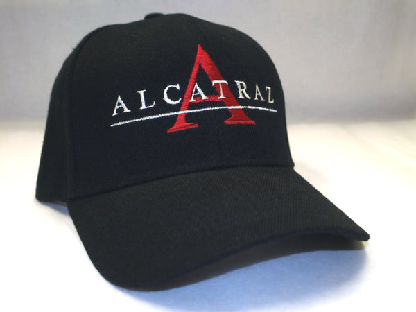 Black Baseball cap with a large red embroidered letter "A" and white Alcatraz Logo on the front.