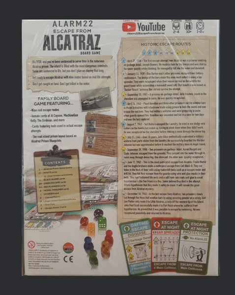 Back of the box art from Alarm22 Escape from Alcatraz Board Game.