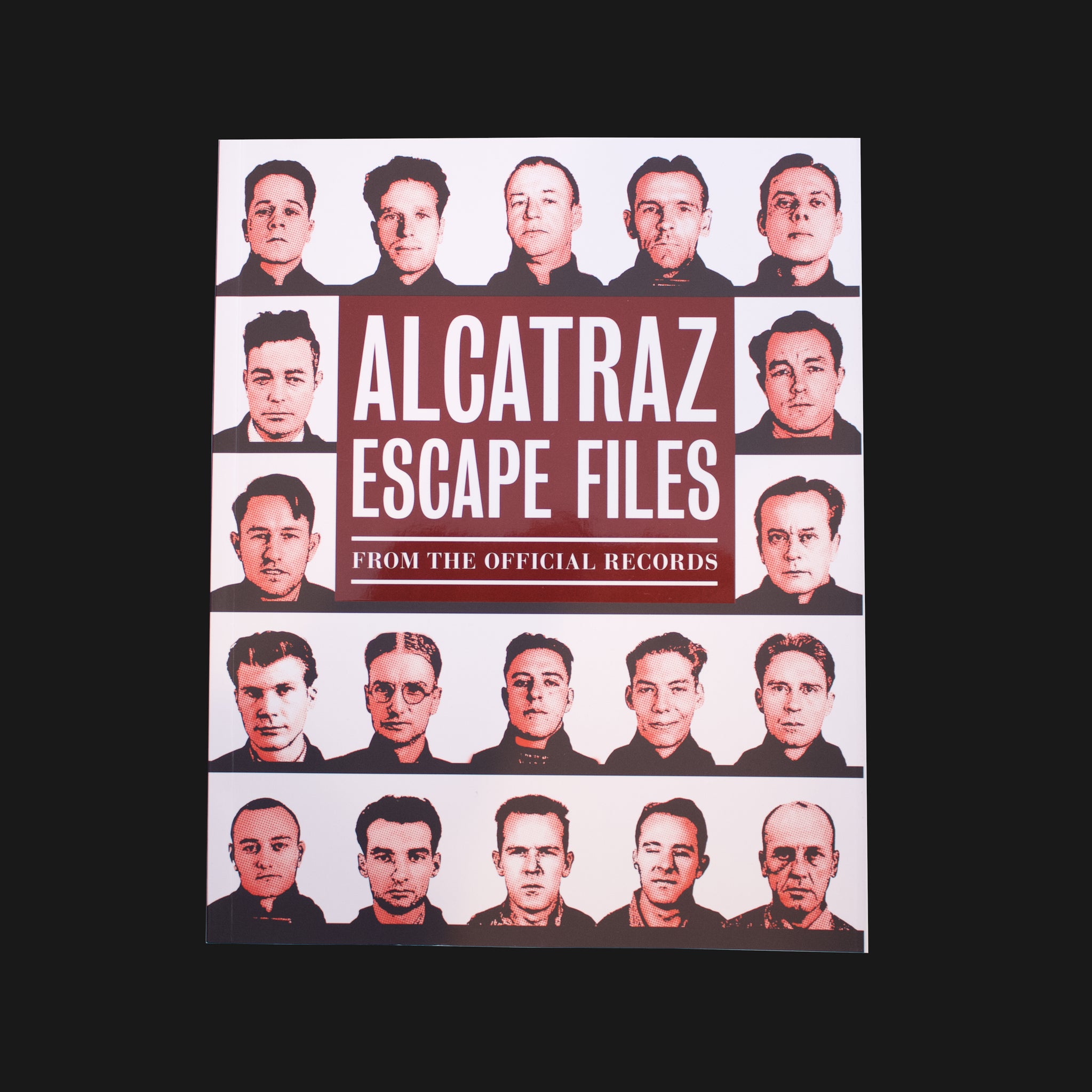 Front cover of the book titled "Alcatraz Escape Files, From The Official Records" with pictures of former Alcatraz prisoner .